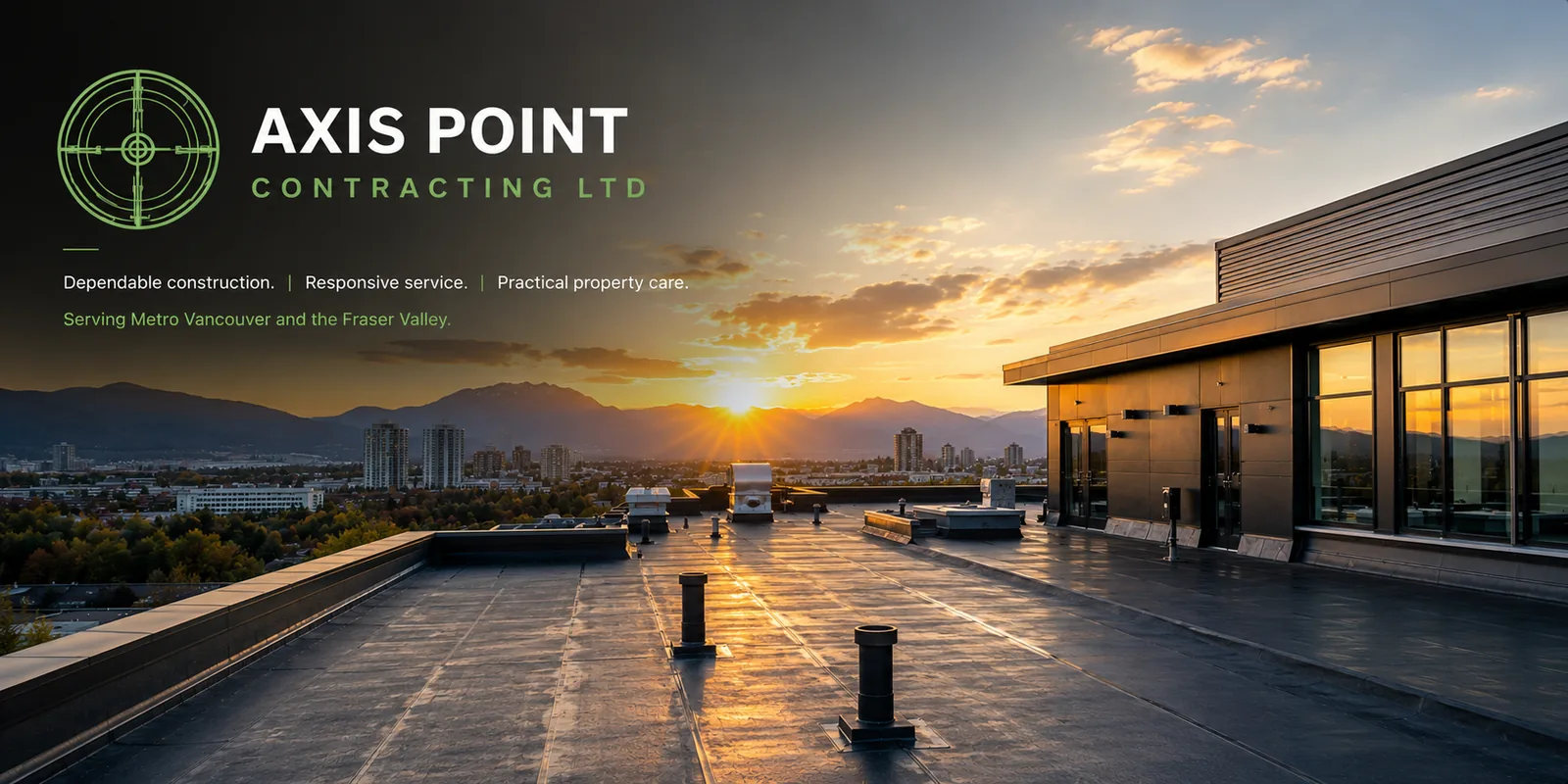 Axis Point Contracting Ltd. roofing and property service banner for Metro Vancouver and the Fraser Valley