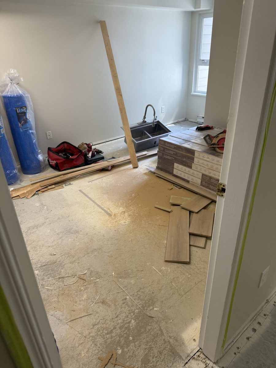 Bedroom subfloor prepped before vinyl plank installation