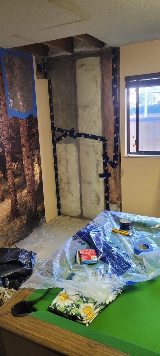 New insulation & vapour barrier taped in the open wall