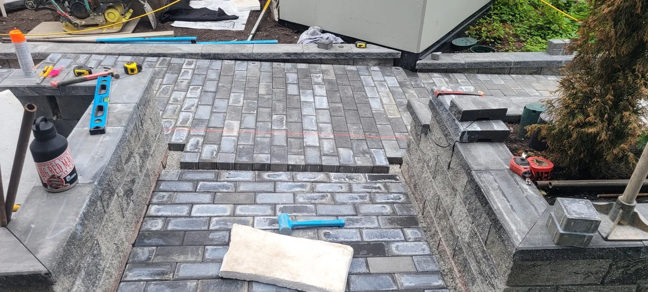 Paver landing and block-wall work in progress
